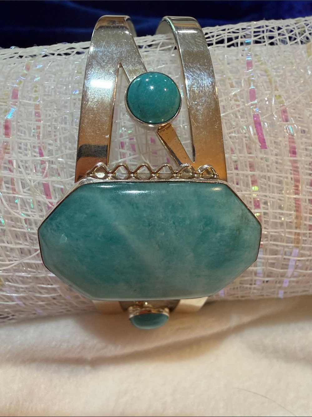 Jay King Desert Rose Larimar sterling silver Cuff Bracelet- 36g-6” W/2” gap.